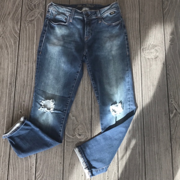 Distressed High Rise Boyfriend Jeans Ripped Denim - Picture 2 of 8